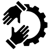 Two Hands Holding a Gear Icon Symbolizing Collaboration and Teamwork